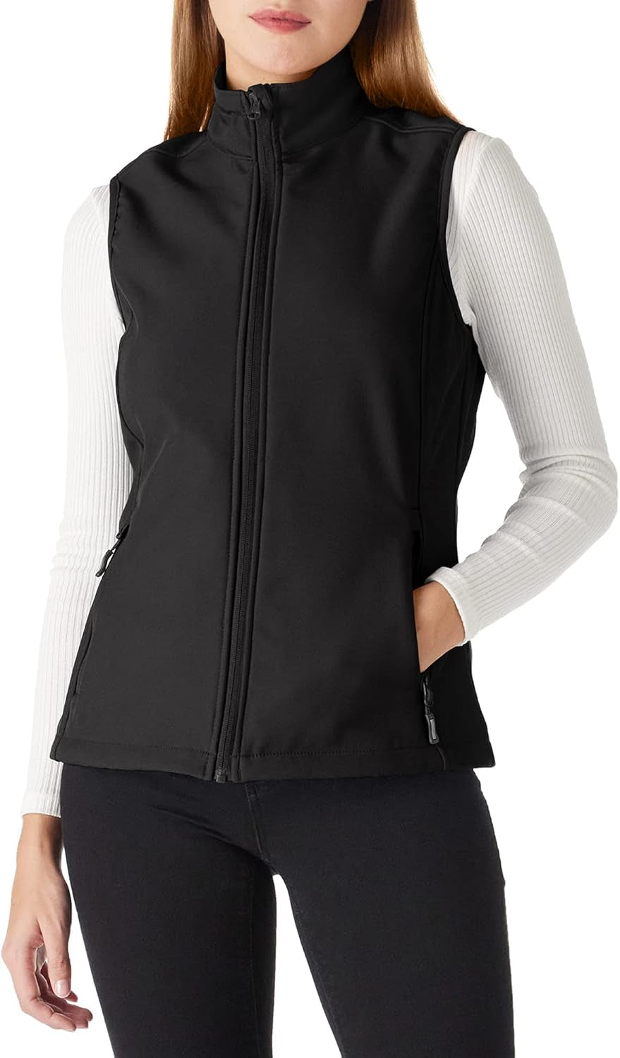 Women'S Lightweight Softshell Vest Windproof Fleece Lined Zip up Sleeveless Jacket for Running Hiking Golf