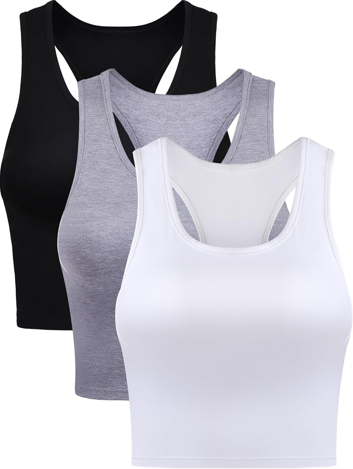 3 Pieces Crop Tops for Women, Workout Tops Basic Cropped Tank Tops Sleeveless Racerback Sports Gym Crop Tank for Teen Girls