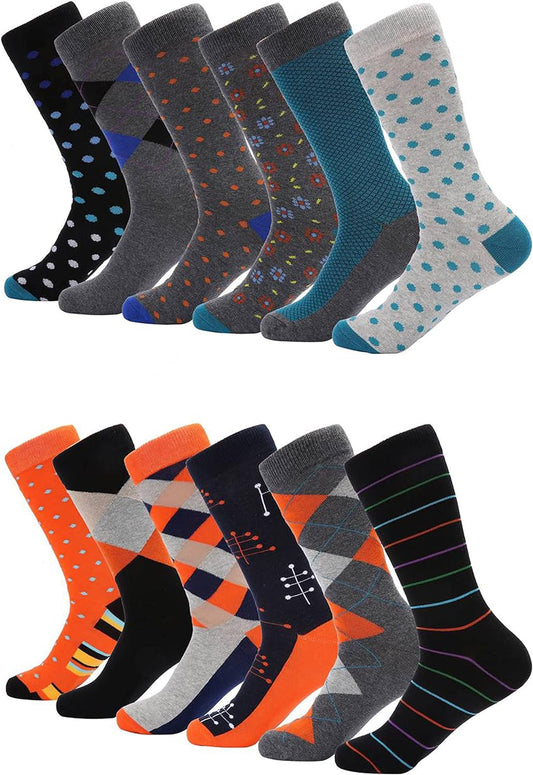 Marino Men'S Dress Socks - Colorful Funky Socks for Men - Cotton Fashion Patterned Socks - 12 Pack