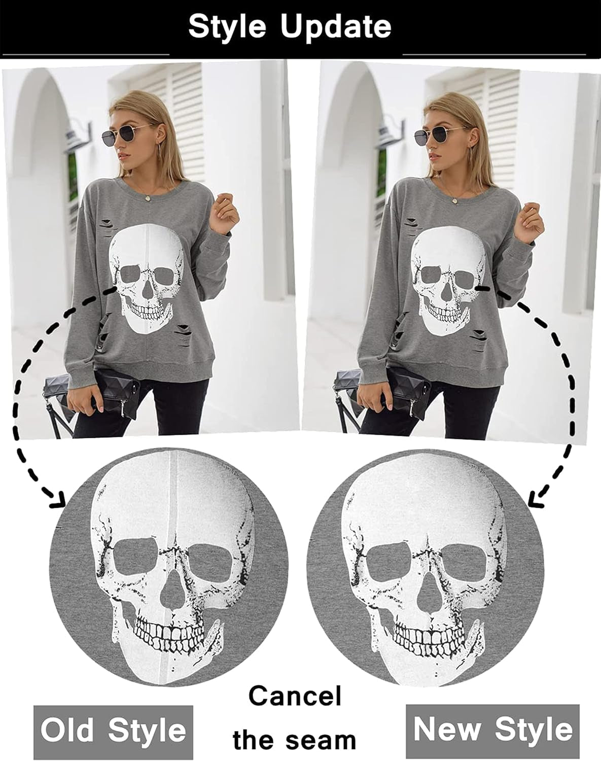 Women'S Halloween Sweatshirts Skull Graphic T Shirts Long Sleeve Pullover Tops Gothic Fall Clothes 2024