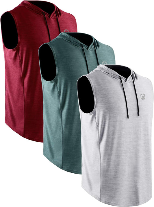 Men'S 3 Pack Running Tank Tops Muscle Workout Athletic Shirts with Hoods,5067,Red/Light Green/Light Grey,Us 2XL,EU 3XL