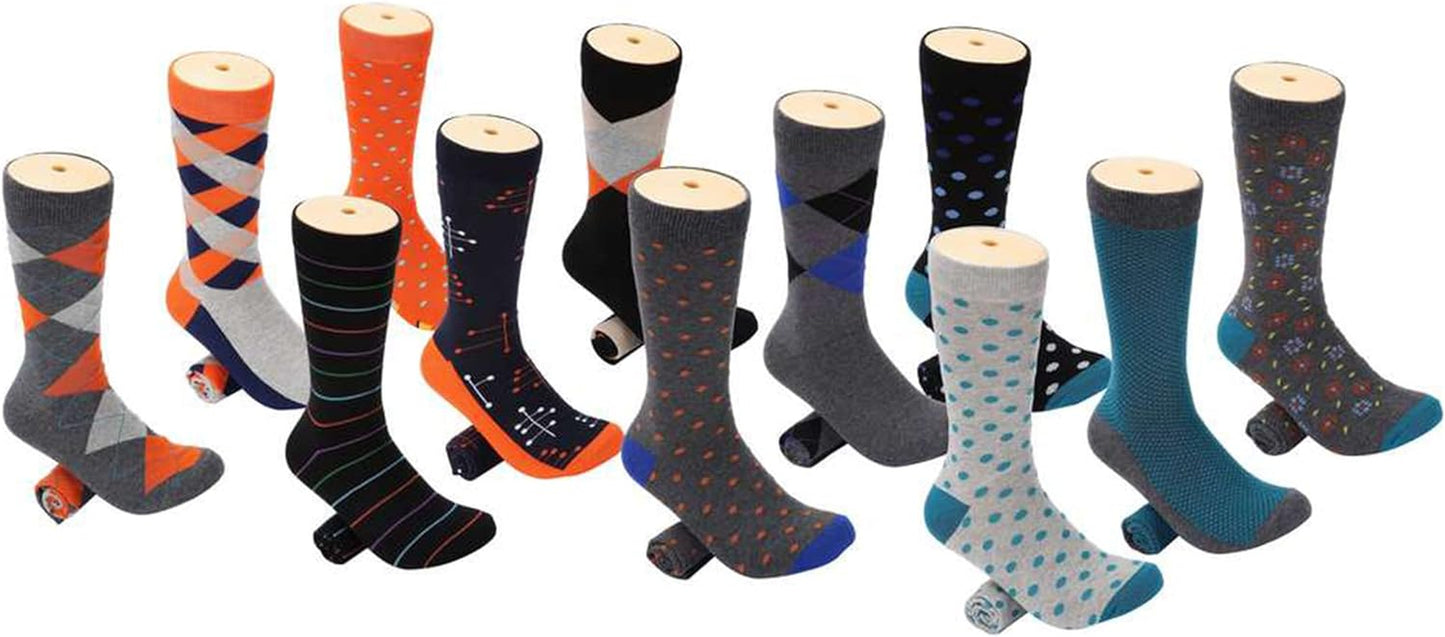 Marino Men'S Dress Socks - Colorful Funky Socks for Men - Cotton Fashion Patterned Socks - 12 Pack