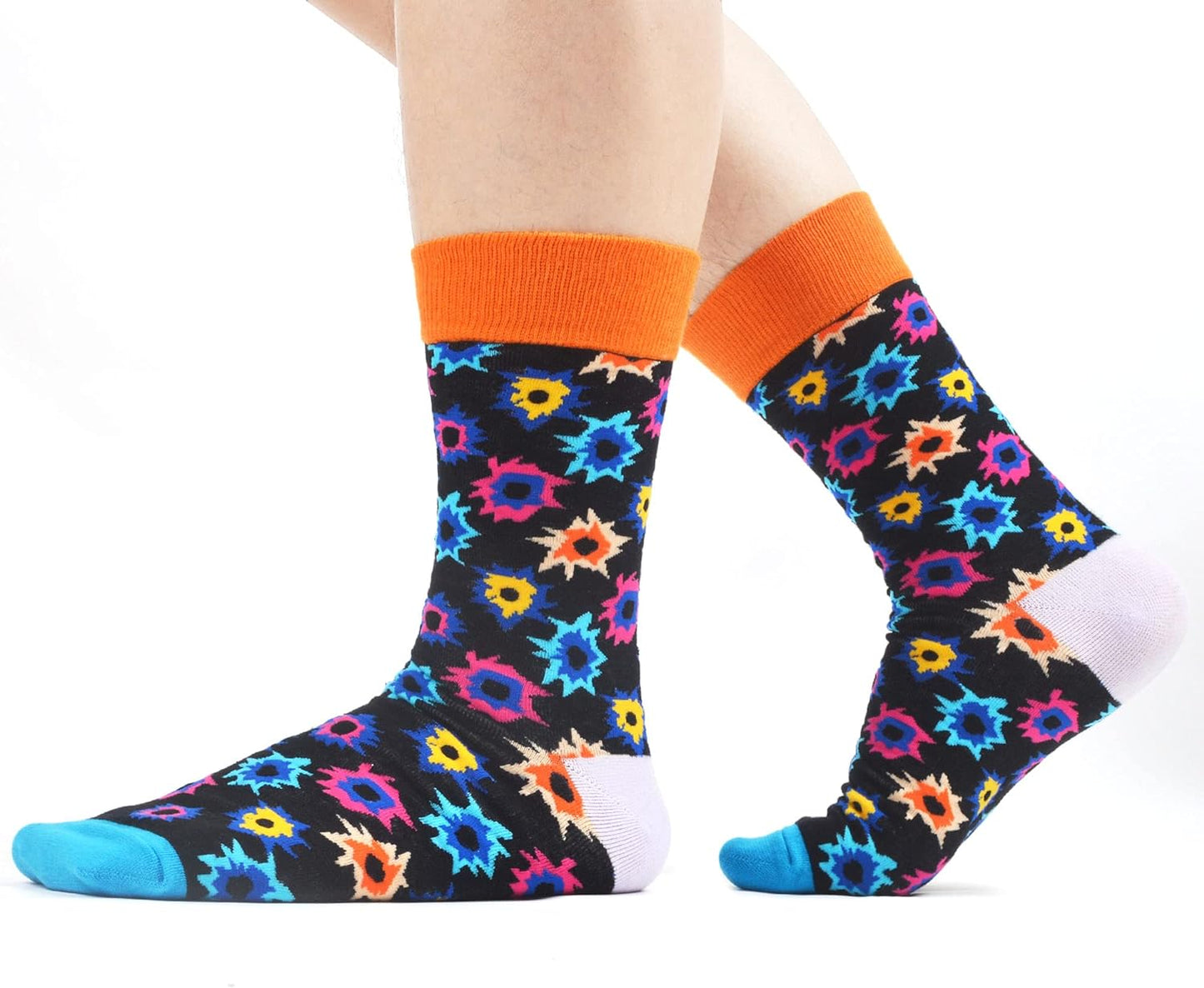 Mens Colorful Bright Dress Funky Novelty Patterned Design Socks 8 Pairs