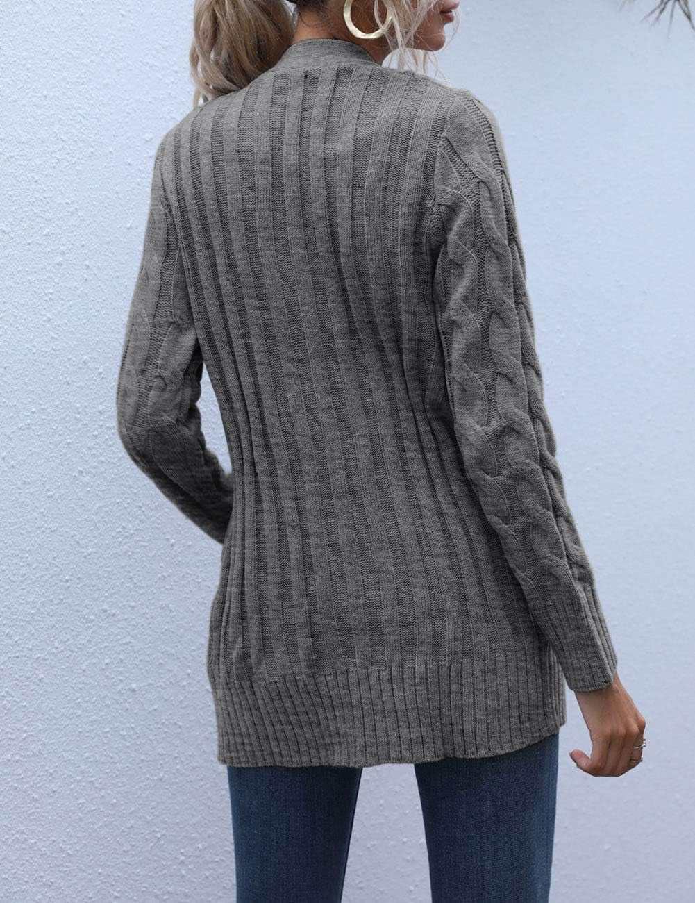 Women'S 2025 Fall Long Sleeve Cable Knit Sweater Open Front Cardigan Button Loose Outerwear