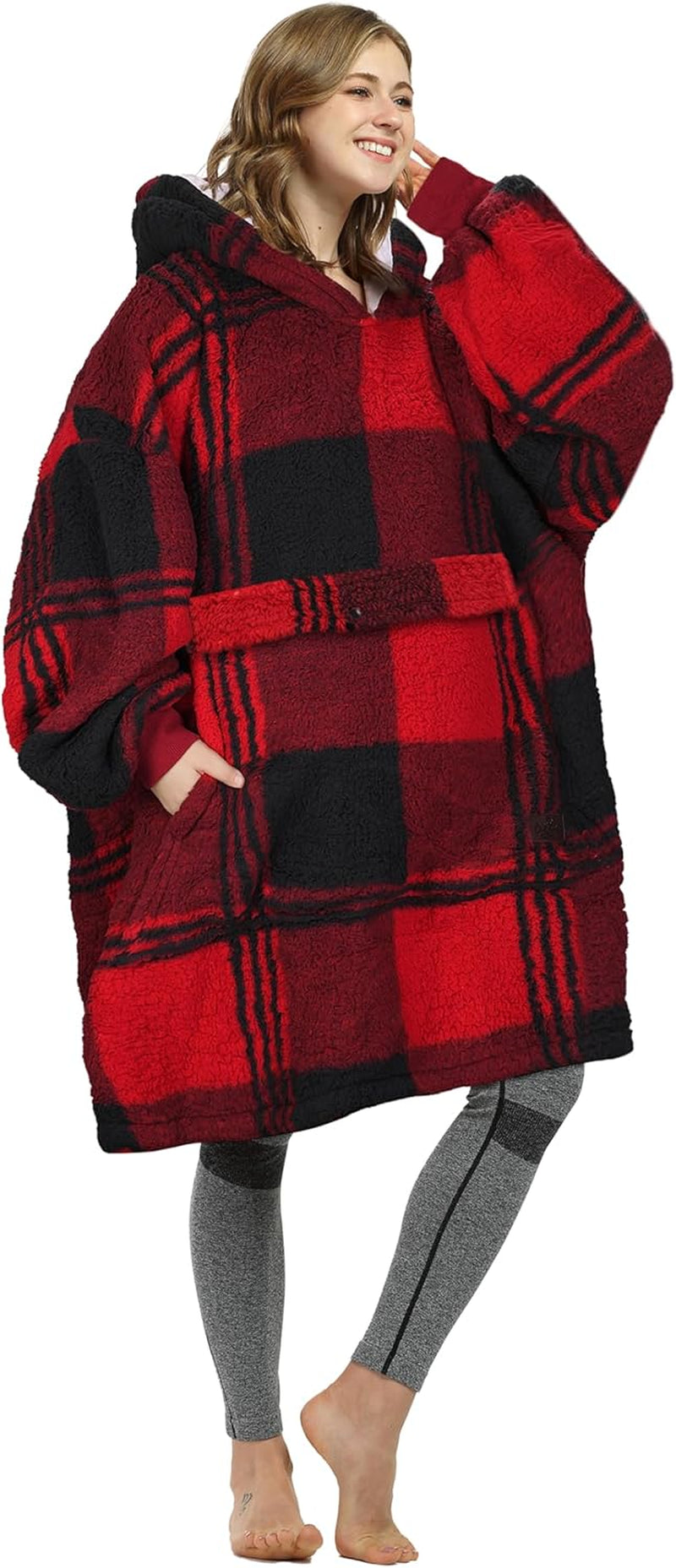 Oversized Blanket Hoodie Sweatshirt, Wearable Sherpa Lounging Pullover for Adults Women Men