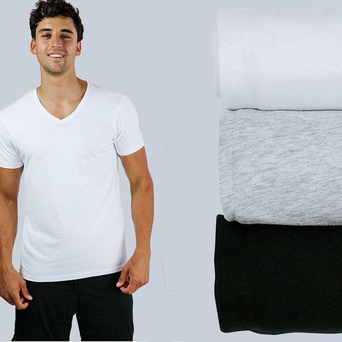 3-Pack Slim Fit V-Neck T-Shirts for Men - Super Soft Tagless V Neck T-Shirts for Men, Multipack Tees