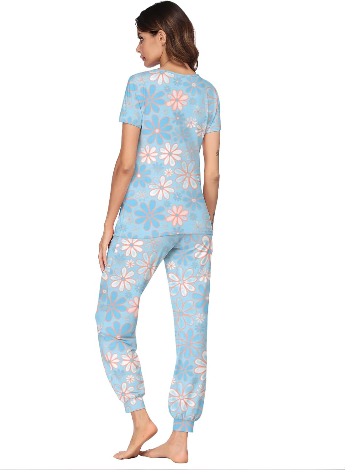 Womens Pajamas Set Short Sleeve Cute Printed Tops and Pants 2 Piece PJ Sets Joggers Loungewear Sleepwear with Pockets