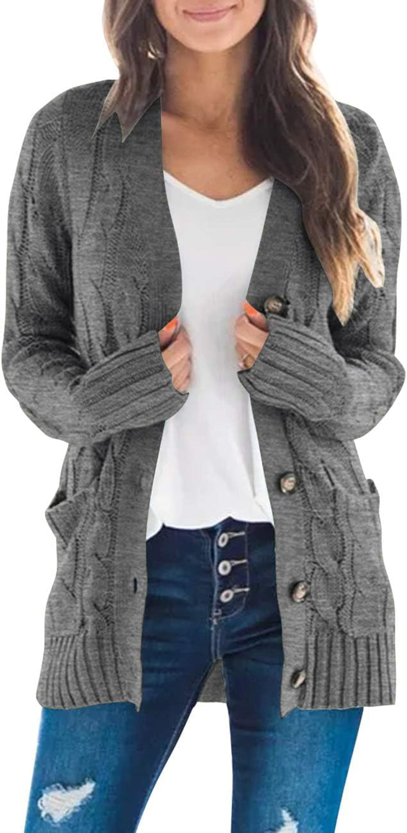 Women'S 2025 Fall Long Sleeve Cable Knit Sweater Open Front Cardigan Button Loose Outerwear